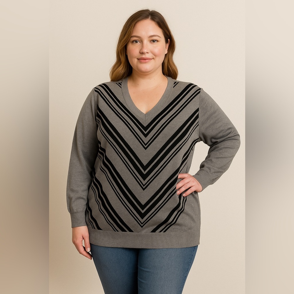 Liz Claiborne Long Sleeve Chevron Pull Over Sweater Plus 2X